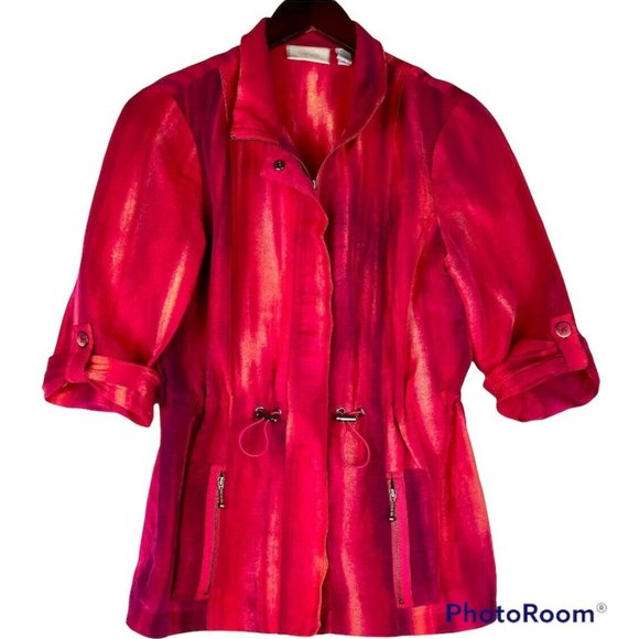 Chico's Jackets & Blazers - Chicos Sz 0 (Small) Jacket Blazer Pink Ombre Tie Dye Linen Blend Career Casual